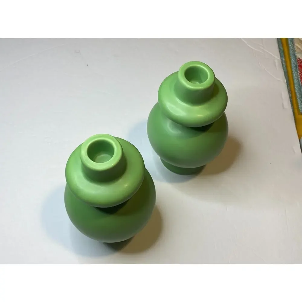 Pair of Modern Matte Green Ceramic Candle Holders Taper Candlestick